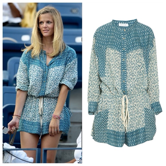 Isabel Marant Étoile Hana Romper (Sz FR 42) Cotton Voile Batik Playsuit Blue